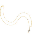 Gold fish pendant on 14 karat beaded satellite chain