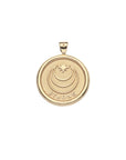 Gold Coin Pendant with Jane Win moon and star logo and word STRONG underneath