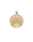 Gold Coin Pendant with three stars and a Rising Sun Illustration