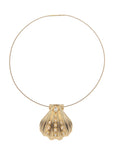Gold clamshell pendant on omega wire