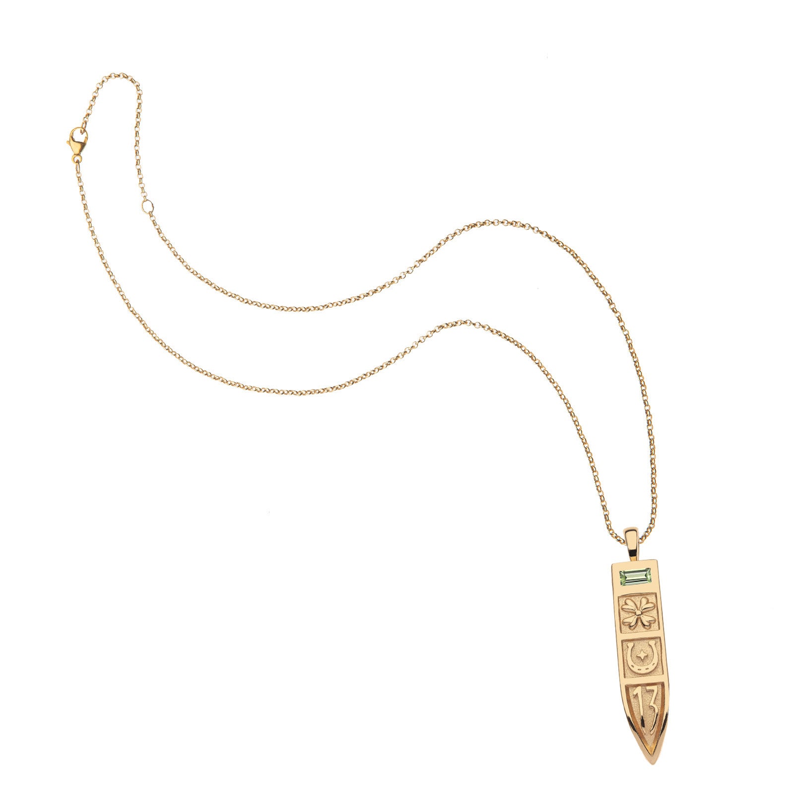 Gold lucky sun ray pendant with classic rolo chain