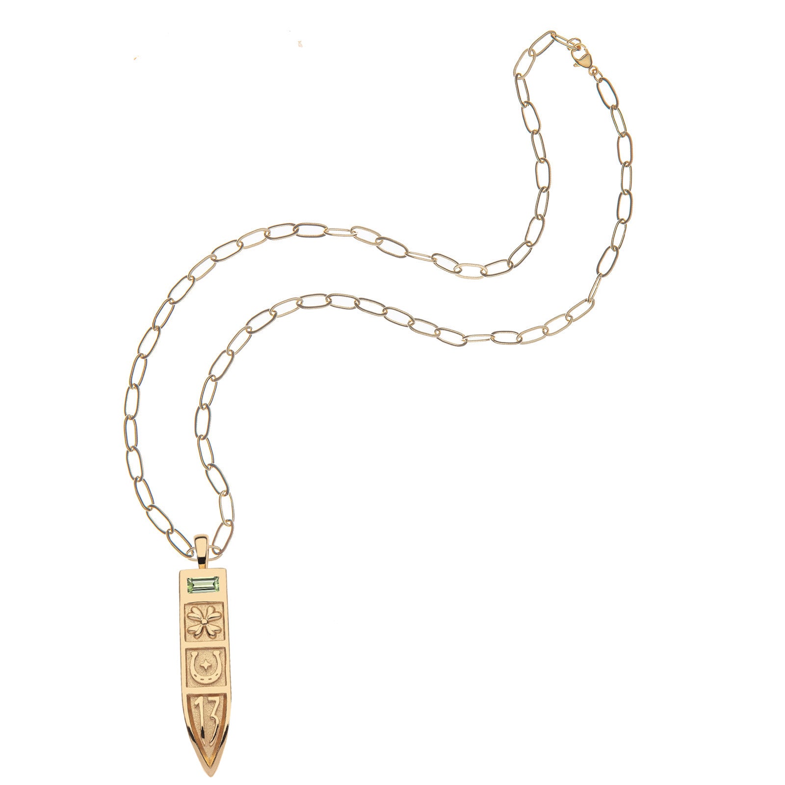 Gold lucky sun ray pendant with drawn link chain