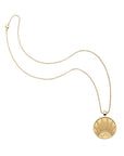 Gold Small Rising Sun Coin Pendant on classic rolo chain