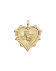 Back of gold heart pendant features outline of the state of Texas and a blue bonnet flower