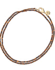 Double wrap tigers eyes beaded necklace with gold oversized lobster clasp