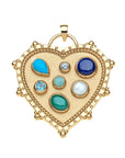 Gold heart pendant featuring selection of semi precious stones in different shapes.