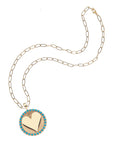 Gold heart chain with turquoise detail on drawn link chain
