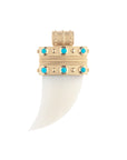 Mother of pearl tusk pendant featuring a gold cap with turquoise stone details