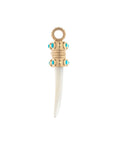 Side view of mother of pearl tusk with turquoise stones