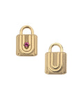 Front of letter U lock pendant with pink tourmaline detail and back also features letter U