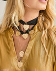 Gold layered pendants on model