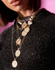 Gold Necklaces Layered on Model