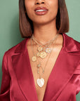 Gold Coin Necklaces Layered on Model