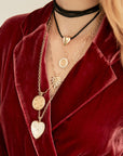 Gold Coin Necklaces Layered on Model