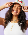 Gold Coin Necklaces Layered on Model