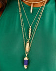 Gold sun ray pendant on classic rolo chain