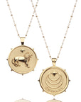 Gold Coin Pendant Shown Front and Back on satellite chains