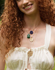 Gold Coin Necklaces Layered on Model