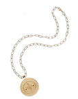 Gold original Virgo coin pendant on drawn link chain