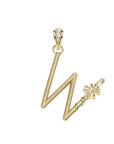 Gold letter W pendant with flower detail and white topaz accents on the bail