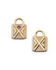 Front of letter X lock pendant with pink tourmaline detail and back also features letter X