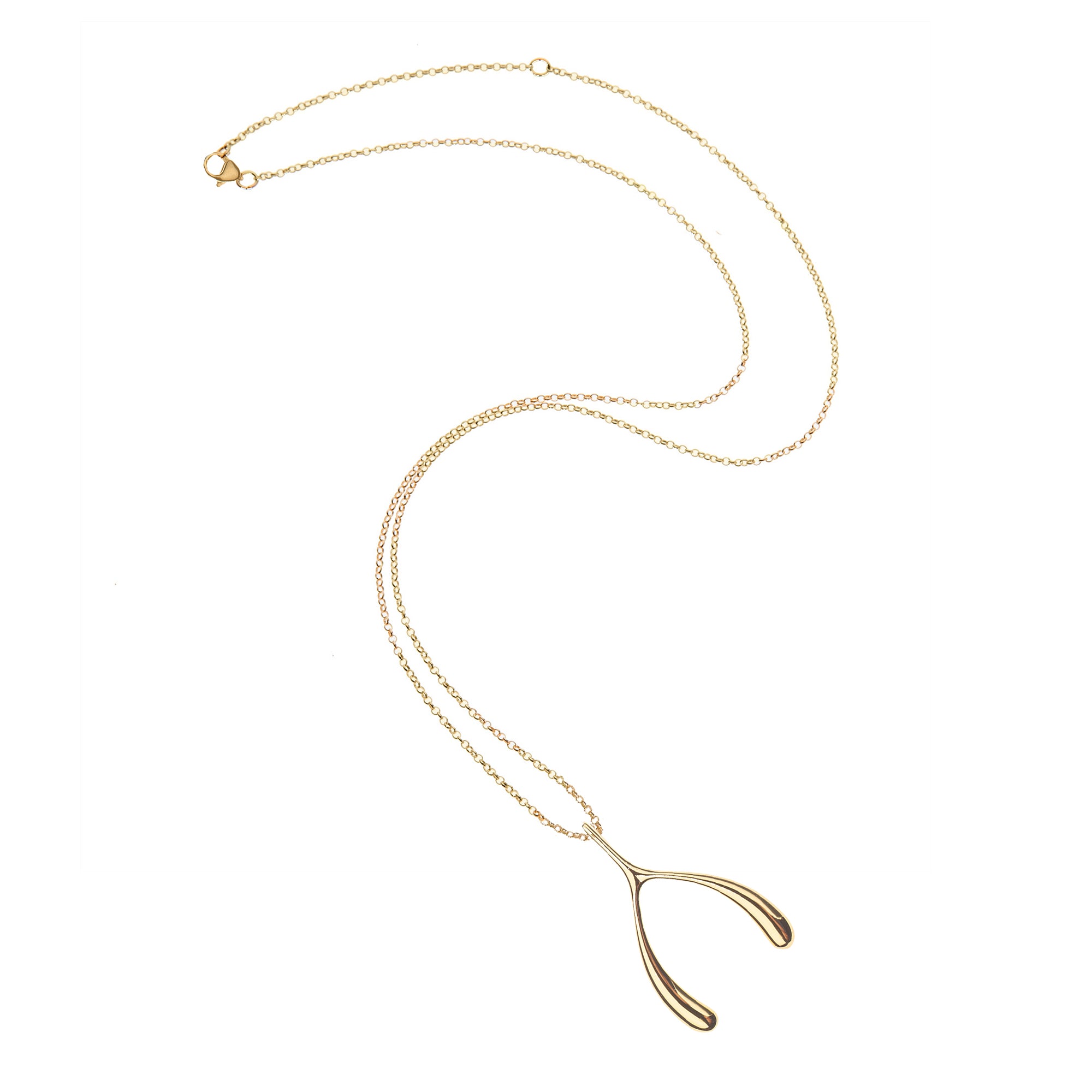Gold wishbone pendant on 18"-20" delicate adjustable chain