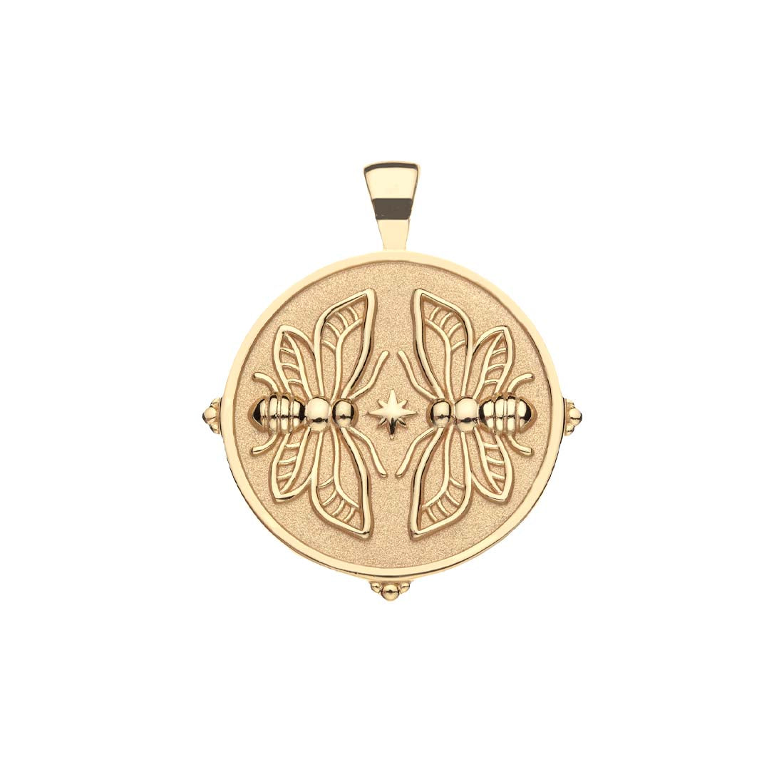 Gold Coin Pendant with Twin Bees Illustration