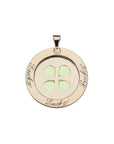 Gold coin pendant with "lucky" written in script 3 times