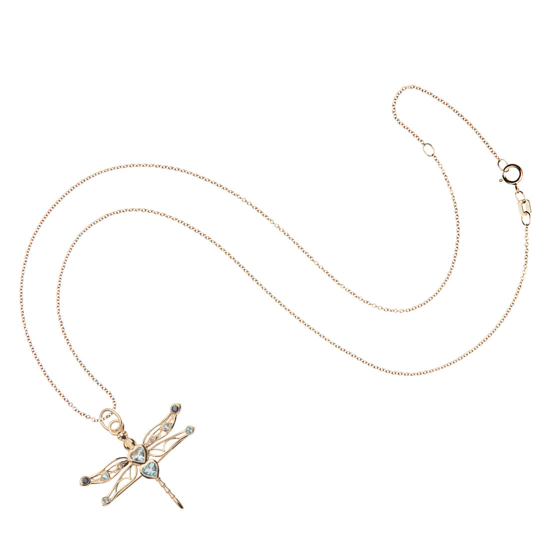 Gold dragonfly pendant on 10 karat adjustable chain