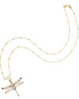 Gold dragonfly pendant on 14 karat satellite chain