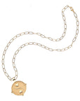 Gold Small Balance Coin Pendant on drawn link chain