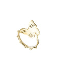 Gold butterfly ring with FREE on the underside of the butterfly and Jane Win moon and stars logo