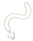 Mother of pearl heart pendant on drawn link chain