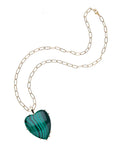 Malachite heart pendant on drawn link chain