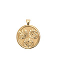 Gold Small Coin Pendant Featuring 3 hollyhock leaves