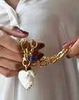 Mother of pearl heart pendant on chunky chain