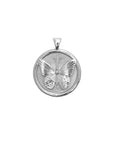 Silver Small Coin Pendant with Butterfly Illustration