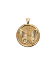 Gold Small Coin Pendant with Butterfly Illustration