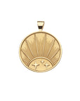 Gold Coin Pendant with three stars and a Rising Sun Illustration
