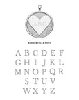 Silver heart coin with Baskerville font 
engraving option