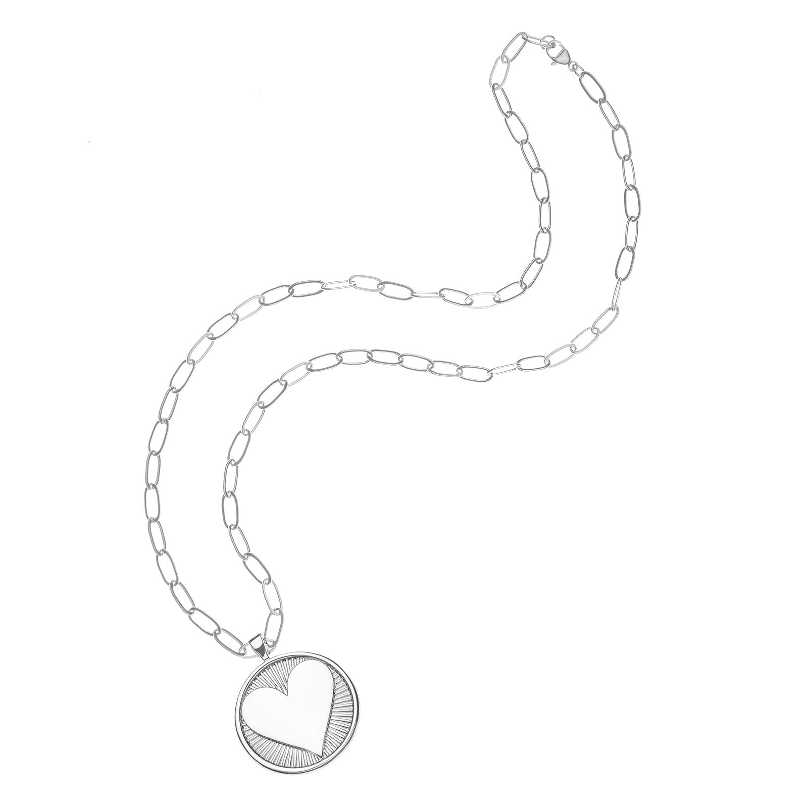 Silver heart coin on drawn link chain