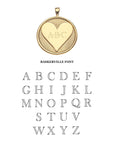 Gold heart coin pendant with Baskerville font option