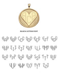 Gold heart coin pendant with block letter font option