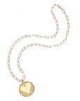 Gold heart coin pendant on drawn link chain