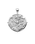 Silver Coin Pendant with floral design in four quadrants