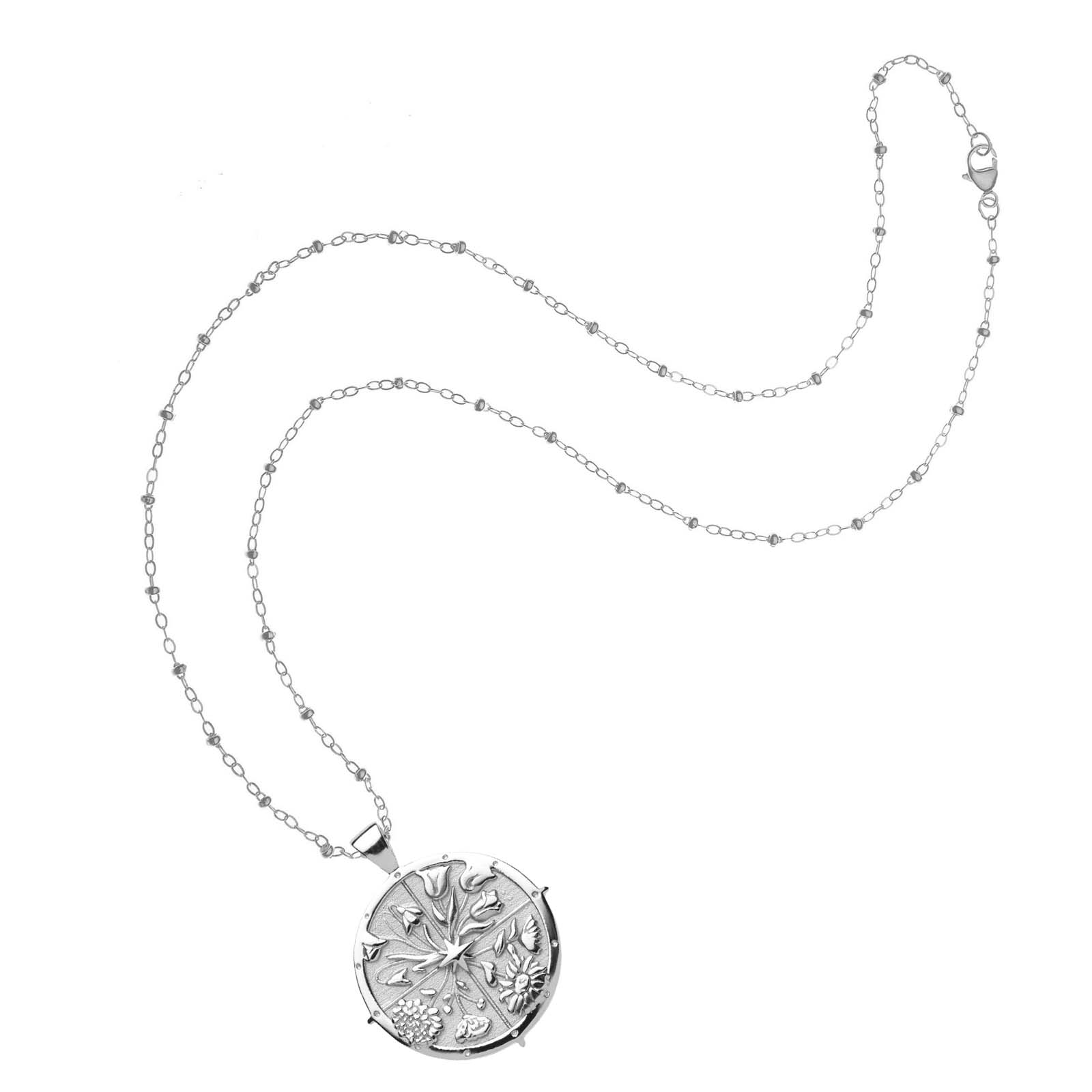 Silver Coin Pendant on Satellite Beaded Chain