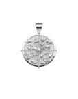 Silver Small Coin Pendant with floral design in four quadrants