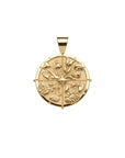 Gold small coin Pendant with floral design in four quadrants