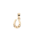 Gold horseshoe pendant back with the work LUCKY