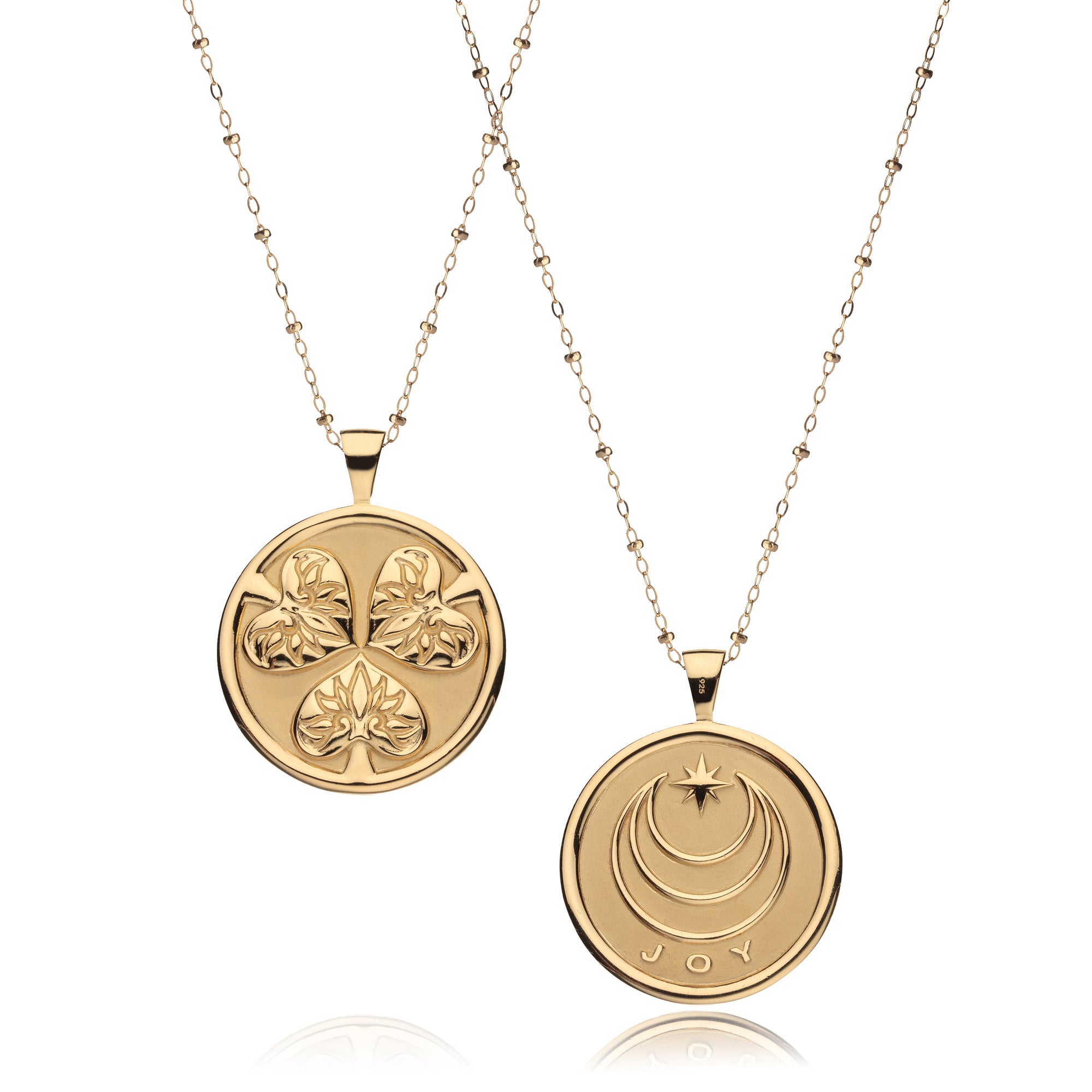 Gold Coin with 3 hollyhock leaves (front) and word JOY (back)